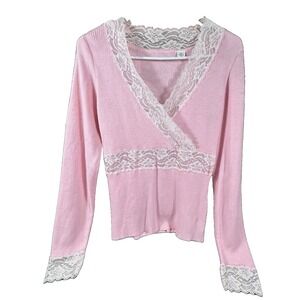 Y2K Coquette Wrap Top Medium Floral Lace Fairy Dollette Cute Girl Pink 90's VTG